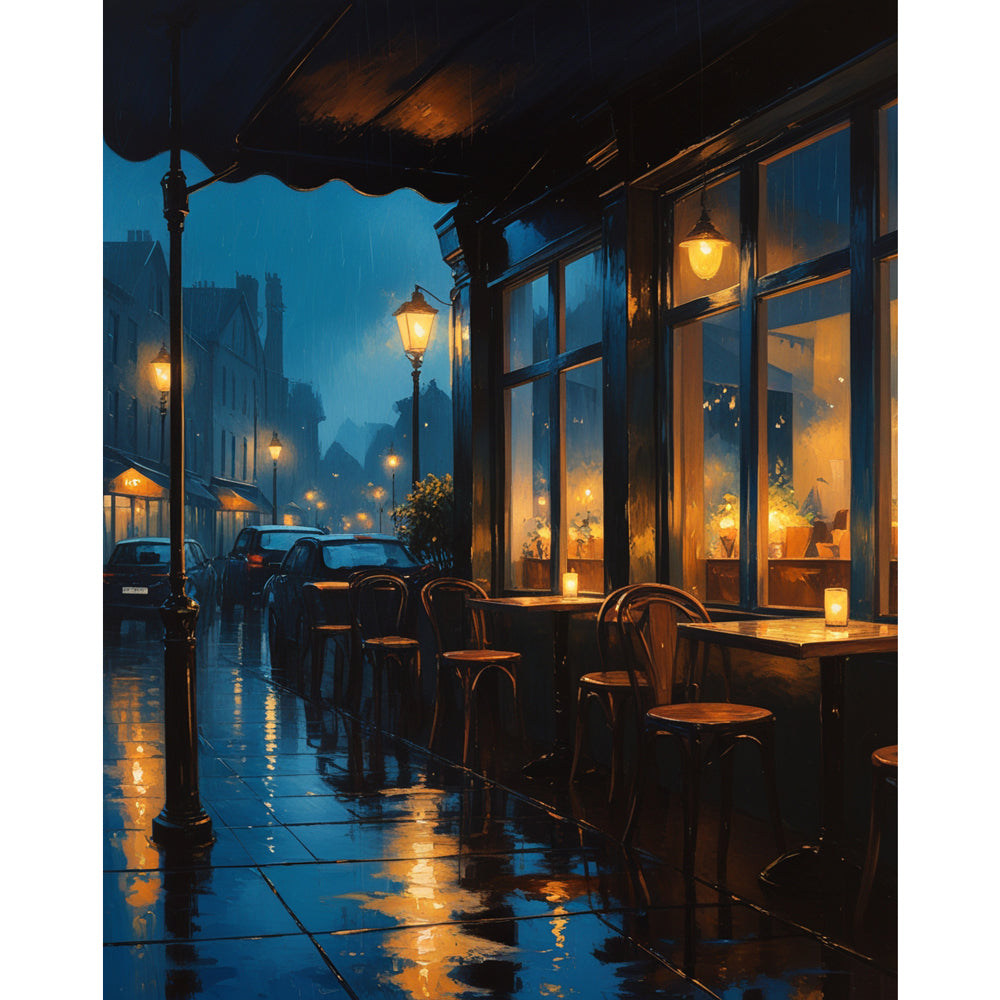 Rainy Urban Night Paint by Numbers Kit design preview showing the full artwork layout before painting