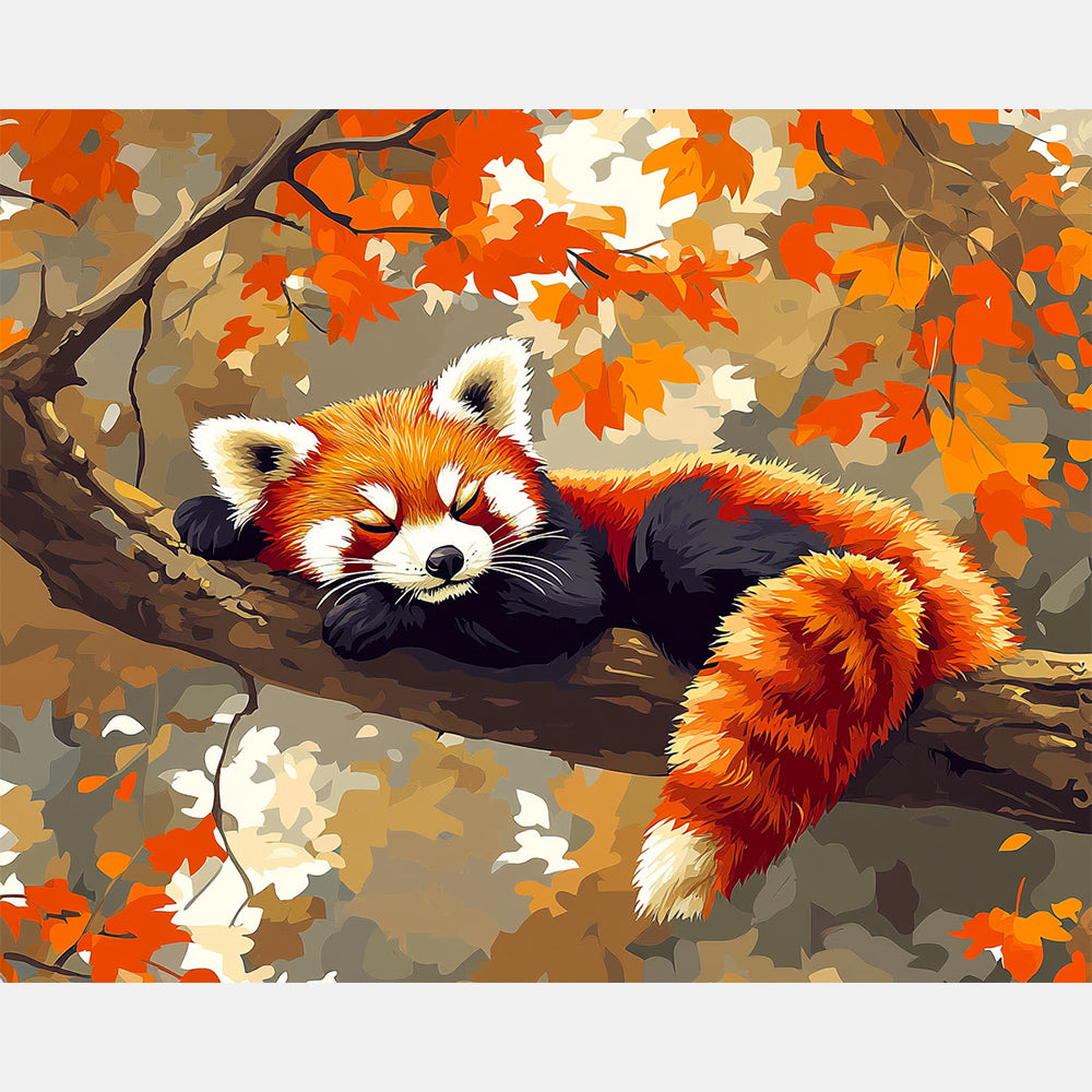Red Panda Rest Paint by Numbers Kit design preview showing the full artwork layout before painting
