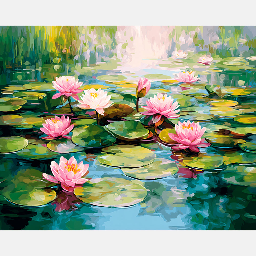 Reflective Lillies Paint by Numbers Kit design preview showing the full artwork layout before painting
