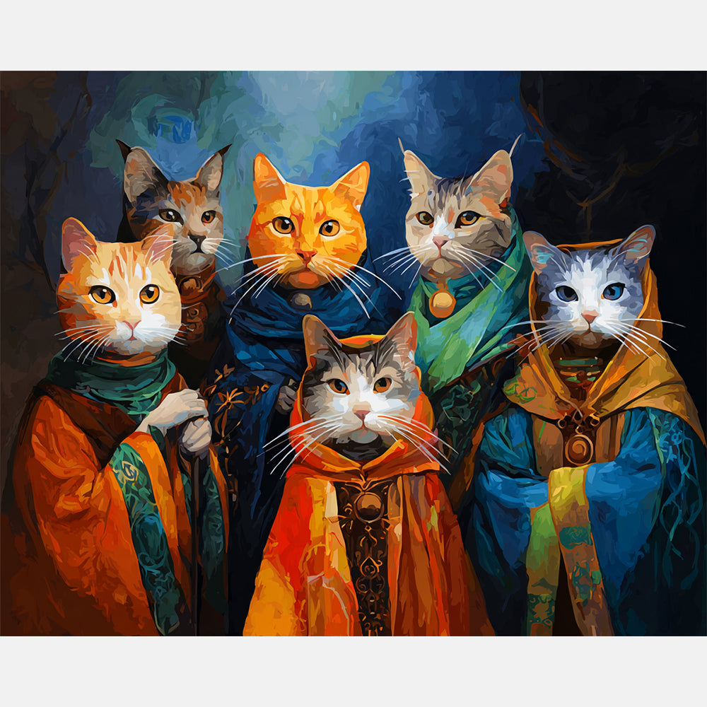 Regal Cats Paint by Numbers Kit design preview showing the full artwork layout before painting