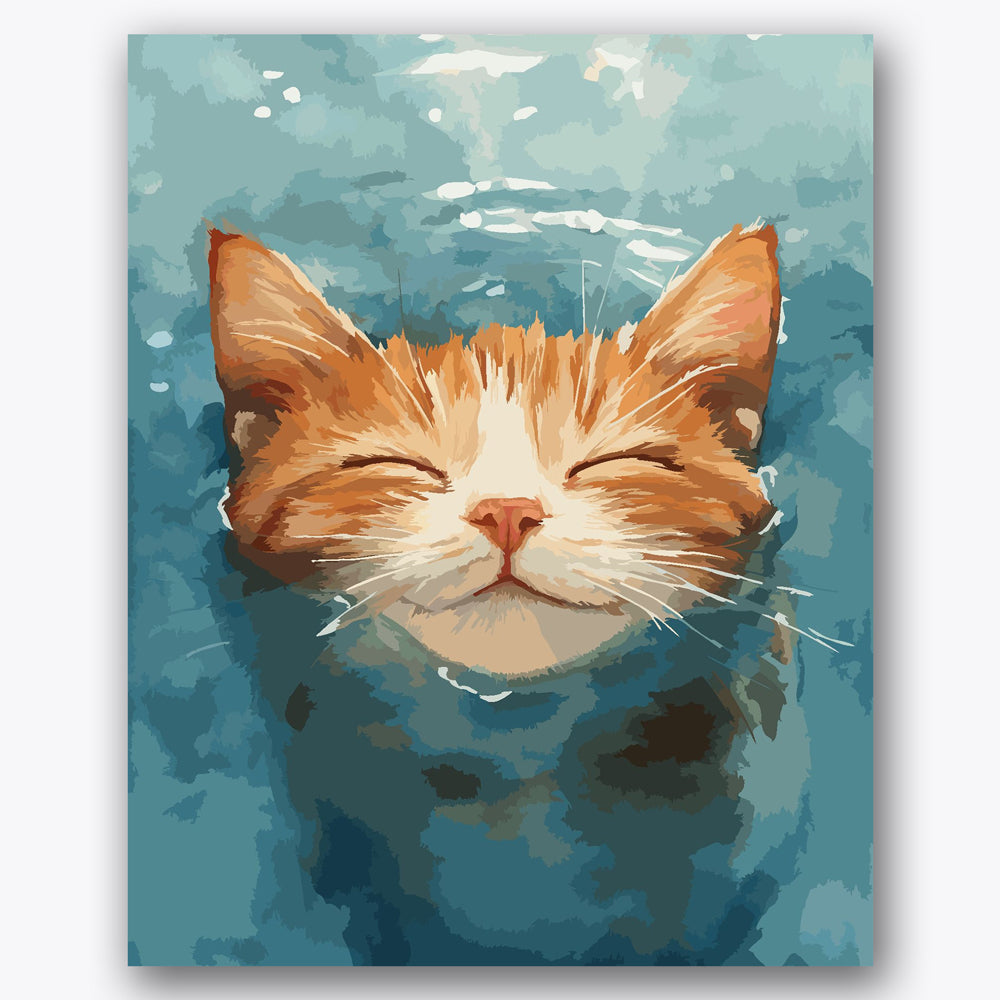 Relaxed Cat Paint by Numbers Kit design preview showing the full artwork layout before painting