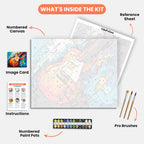 Resting Electric Guitar Paint by Numbers Kit – includes numbered canvas, paint pots, brushes, and instructions