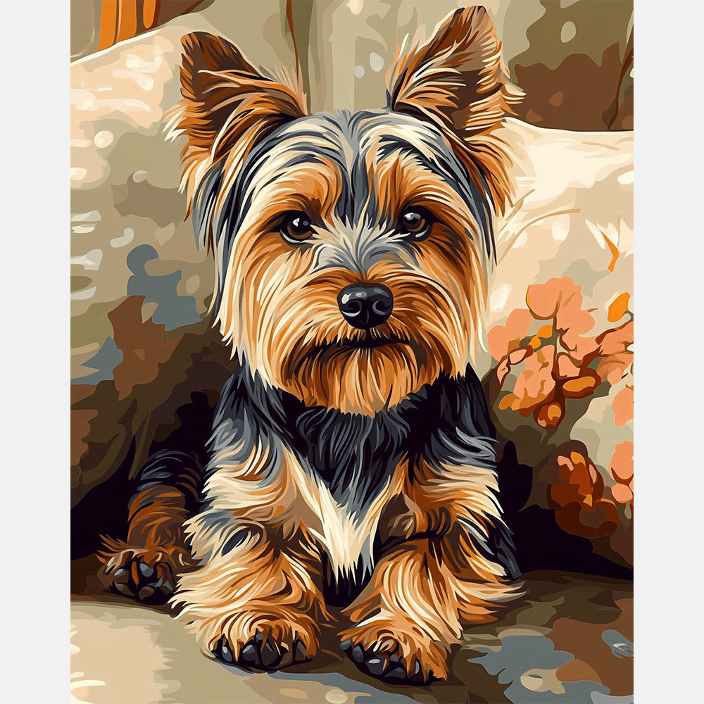 Resting Yorkie Paint by Numbers Kit design preview showing the full artwork layout before painting