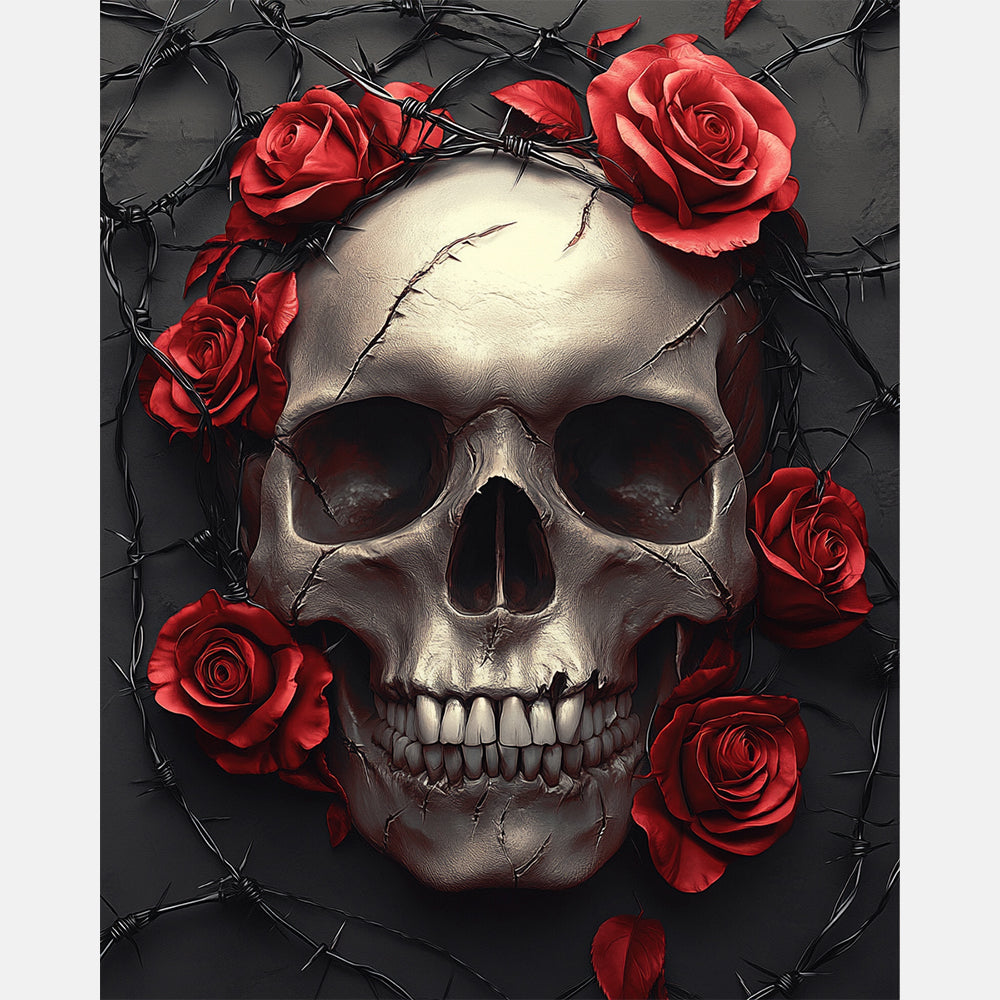 Romantic Skull Paint by Numbers Kit design preview showing the full artwork layout before painting