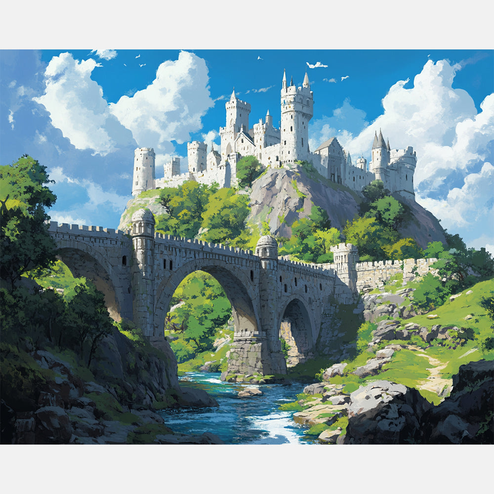 Ruined Tower Paint by Numbers Kit design preview showing the full artwork layout before painting
