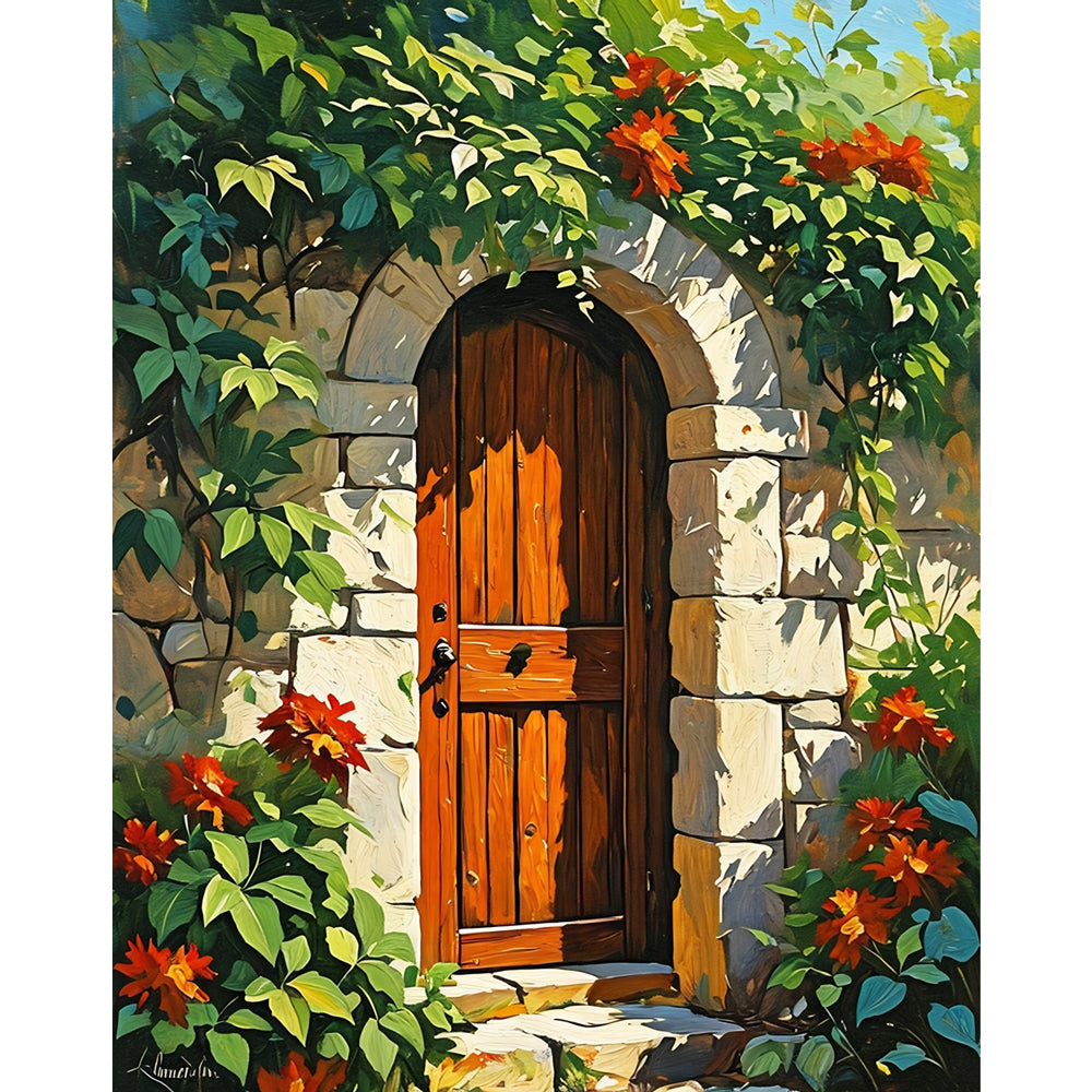 Rustic Garden Door Paint by Numbers Kit design preview showing the full artwork layout before painting
