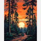Rustic Sunset Forest Paint by Numbers Kit design preview showing the full artwork layout before painting