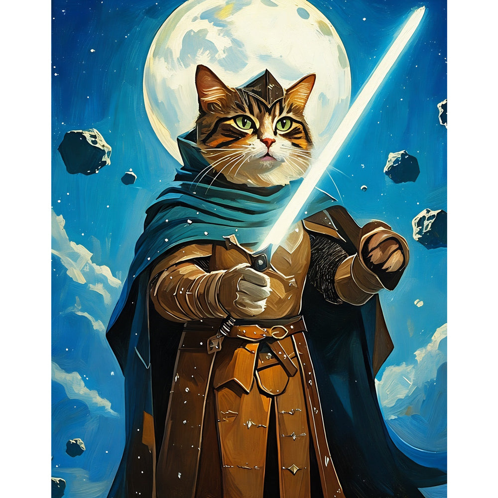 Saber Cat Fantasy Paint by Numbers Kit design preview showing the full artwork layout before painting