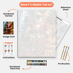 Santa's Celebration Paint by Numbers Kit – includes numbered canvas, paint pots, brushes, and instructions