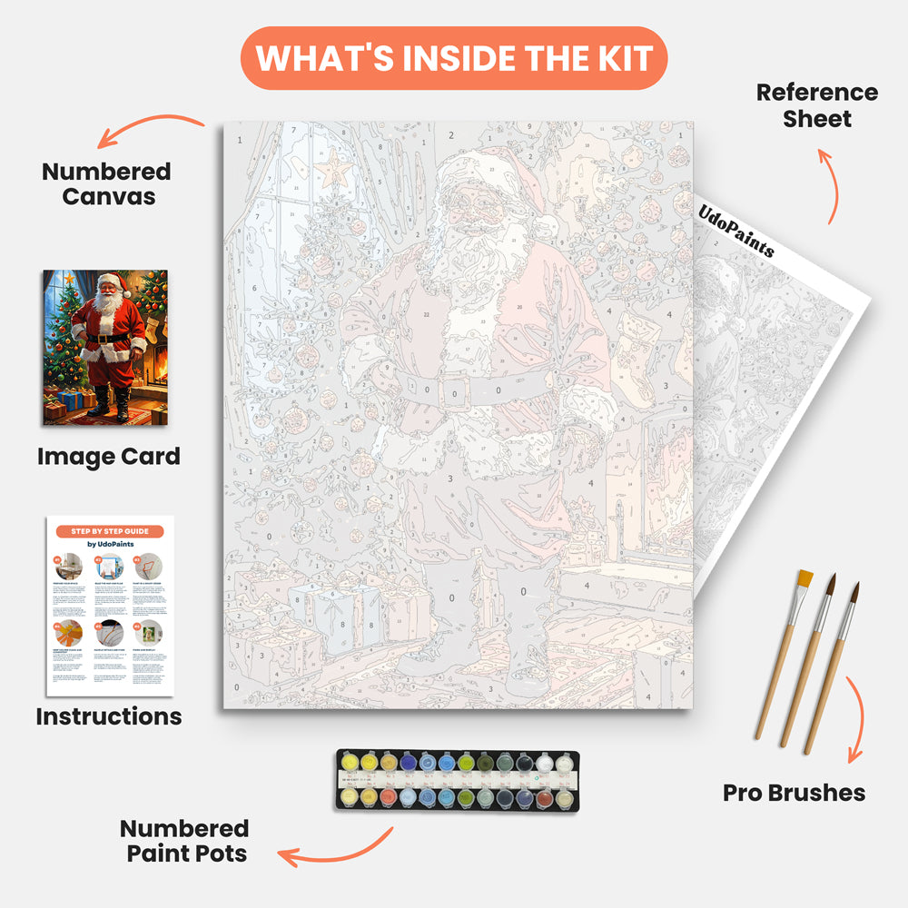 Santa's Celebration Paint by Numbers Kit – includes numbered canvas, paint pots, brushes, and instructions
