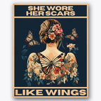 Paint by numbers design of woman, butterflies and flowers, intricate butterfly tattoo, floral bouquet adornment