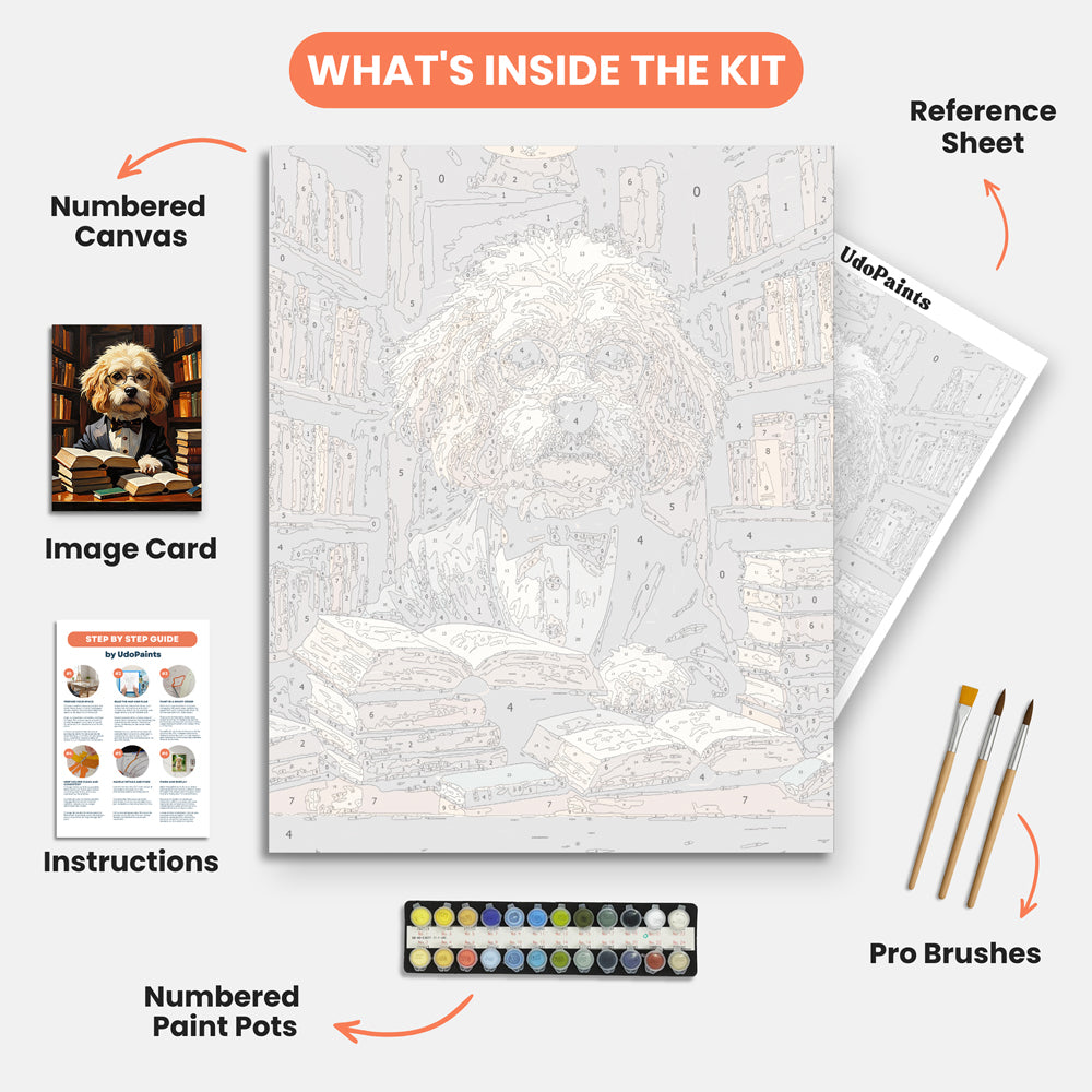 Scholar Pup Paint by Numbers Kit – includes numbered canvas, paint pots, brushes, and instructions