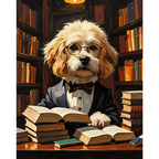 Scholar Pup Paint by Numbers Kit design preview showing the full artwork layout before painting