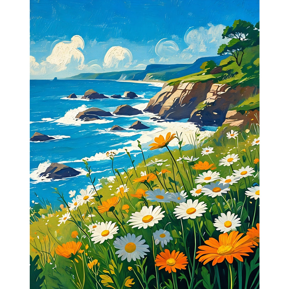 Seaside Blossoms Paint by Numbers Kit design preview showing the full artwork layout before painting