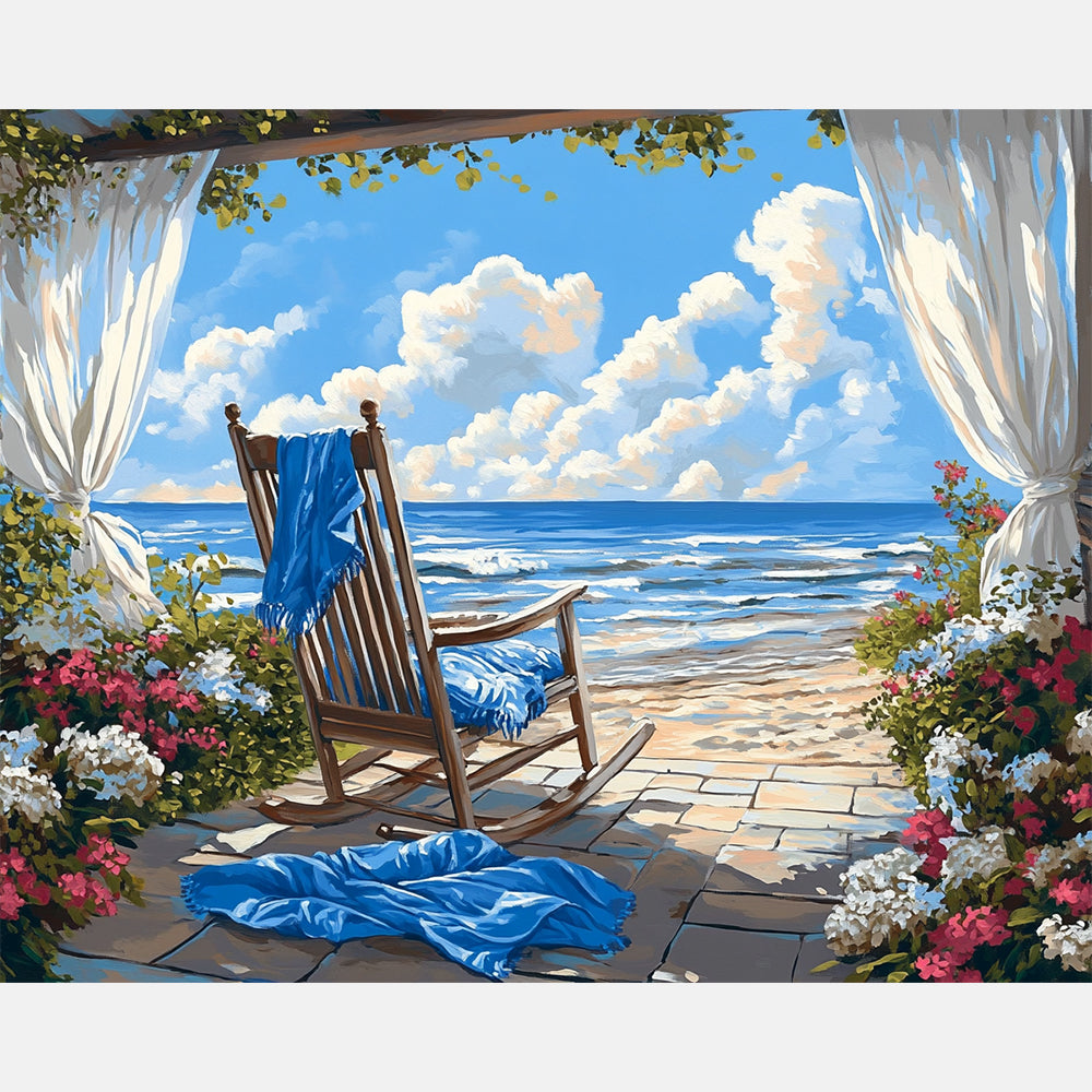 Seaside Chair View Paint by Numbers Kit design preview showing the full artwork layout before painting