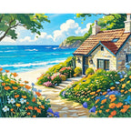 Seaside Flower Retreat  Paint by Numbers Kit design preview showing the full artwork layout before painting