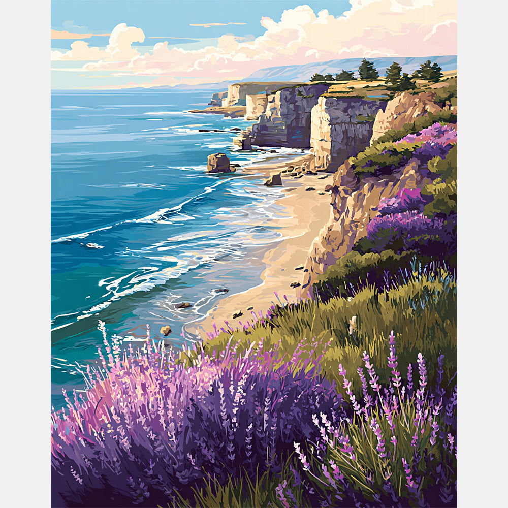 Seaside Lavender Paint by Numbers Kit design preview showing the full artwork layout before painting