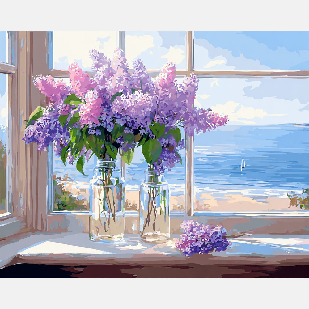 Seaside Lilac Glow Paint by Numbers Kit design preview showing the full artwork layout before painting