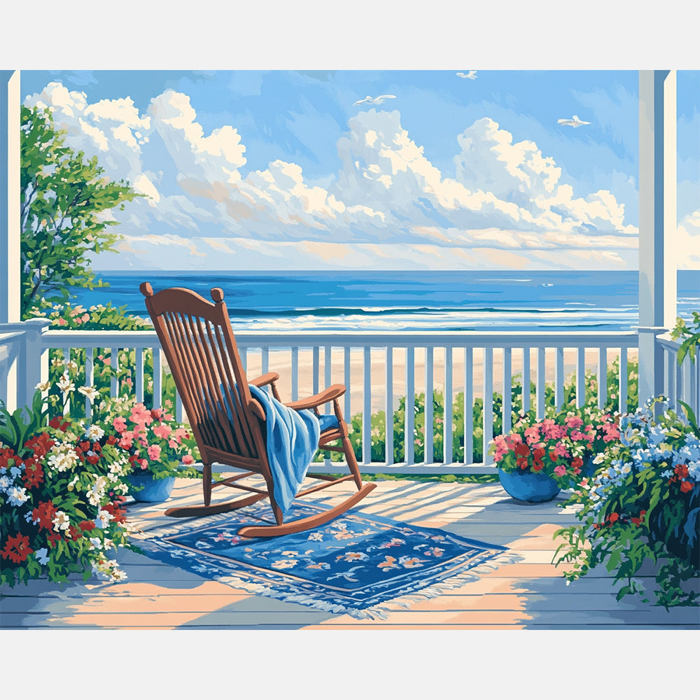 Seaside Rest Paint by Numbers Kit design preview showing the full artwork layout before painting