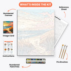 Seaside Serenity Paint by Numbers Kit – includes numbered canvas, paint pots, brushes, and instructions