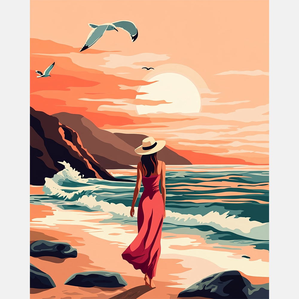Seaside Stroll Paint by Numbers Kit design preview showing the full artwork layout before painting