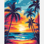 Seaside Sunset Palms Paint by Numbers Kit design preview showing the full artwork layout before painting