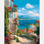 Seaside Tranquility Paint by Numbers Kit design preview showing the full artwork layout before painting