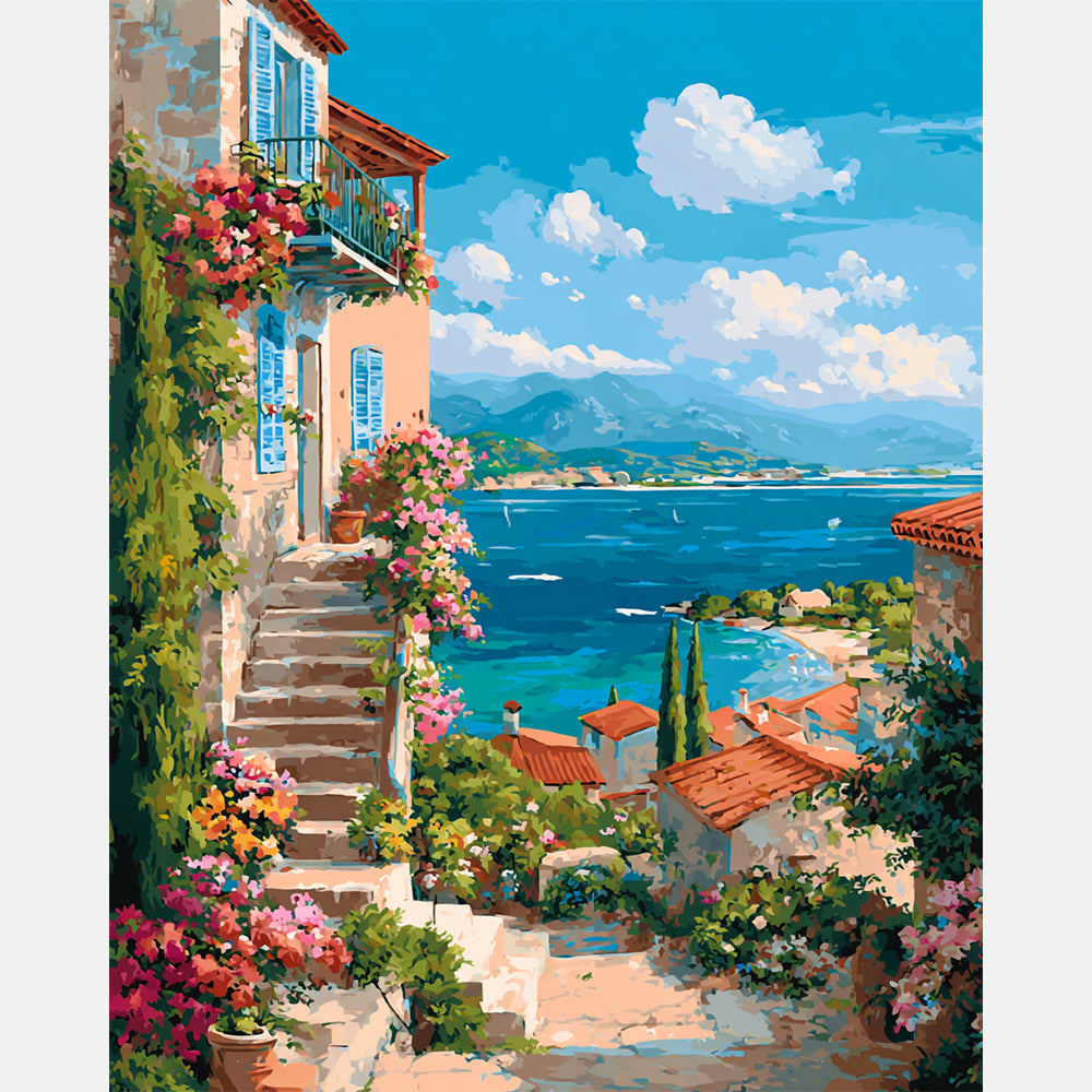 Seaside Tranquility Paint by Numbers Kit design preview showing the full artwork layout before painting
