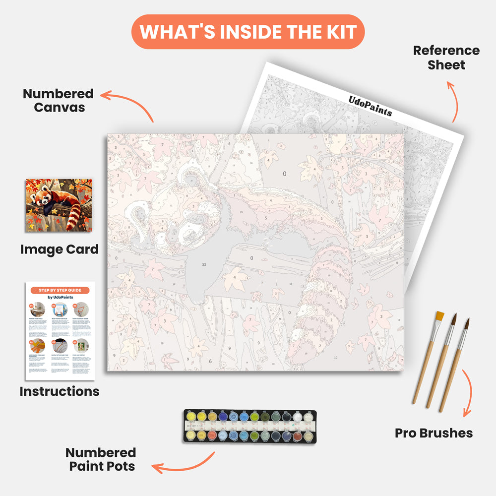 Serene Red Panda Paint by Numbers Kit – includes numbered canvas, paint pots, brushes, and instructions