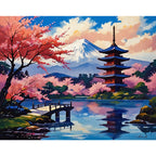 Serene Fuji Scene Paint by Numbers Kit design preview showing the full artwork layout before painting