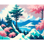 Serene Mountain Lake Paint by Numbers Kit design preview showing the full artwork layout before painting