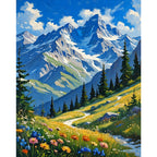 Serene Mountain Path Paint by Numbers Kit design preview showing the full artwork layout before painting