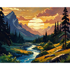 Serene Mountain Sunset Paint by Numbers Kit design preview showing the full artwork layout before painting