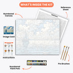 Serene Sailboat Paint by Numbers Kit – includes numbered canvas, paint pots, brushes, and instructions
