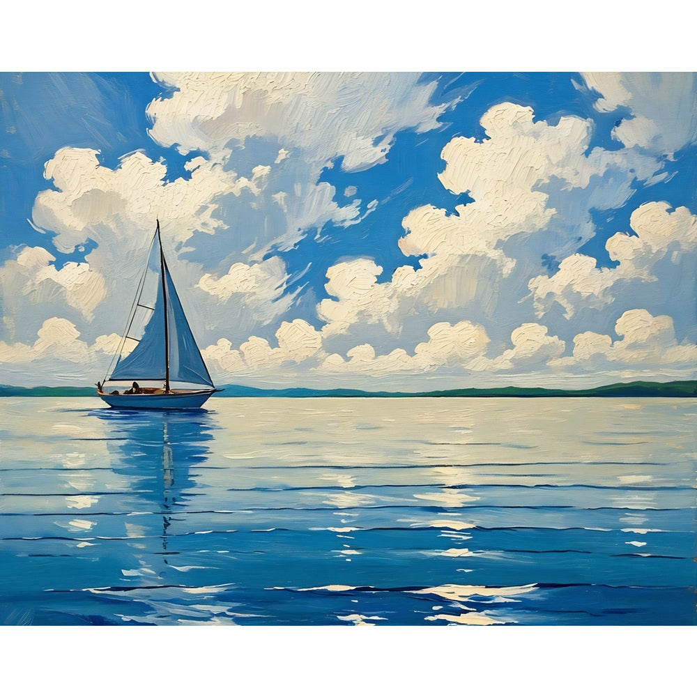 Serene Sailboat Paint by Numbers Kit design preview showing the full artwork layout before painting