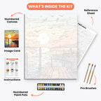 Serene Sunset Dock Paint by Numbers Kit – includes numbered canvas, paint pots, brushes, and instructions