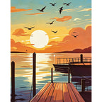 Serene Sunset Dock Paint by Numbers Kit design preview showing the full artwork layout before painting