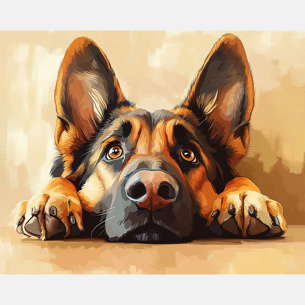 Serene Watchdog Paint by Numbers Kit design preview showing the full artwork layout before painting
