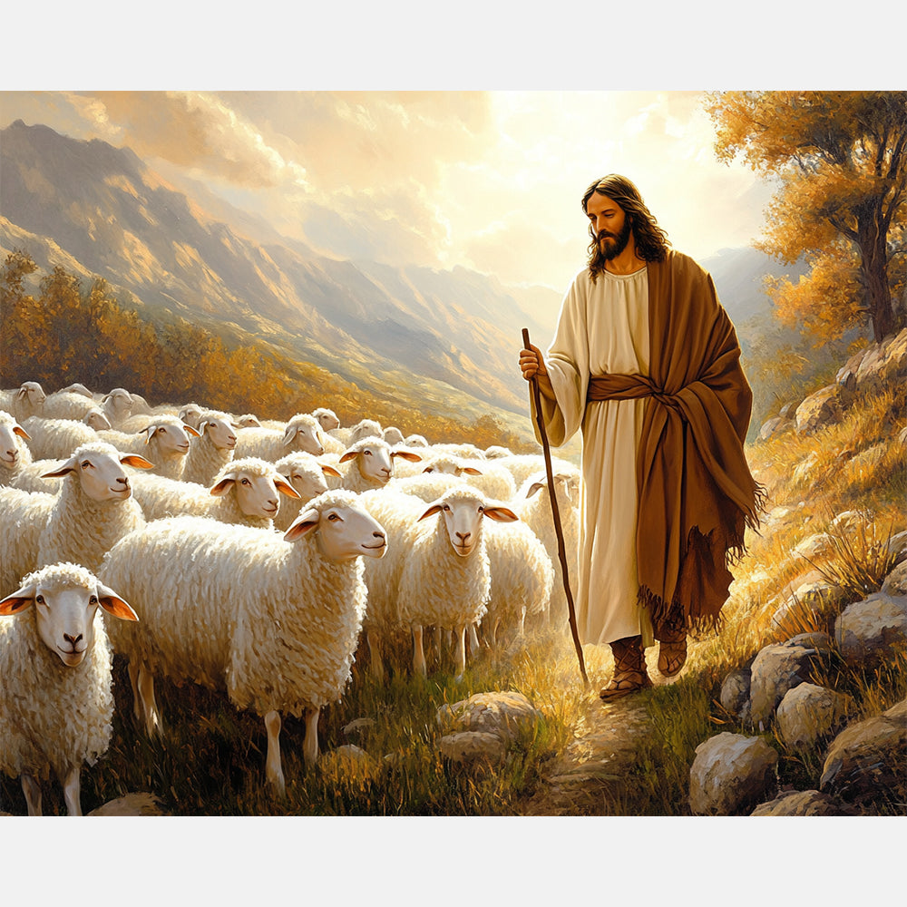 Shepherd's Journey Paint by Numbers Kit design preview showing the full artwork layout before painting