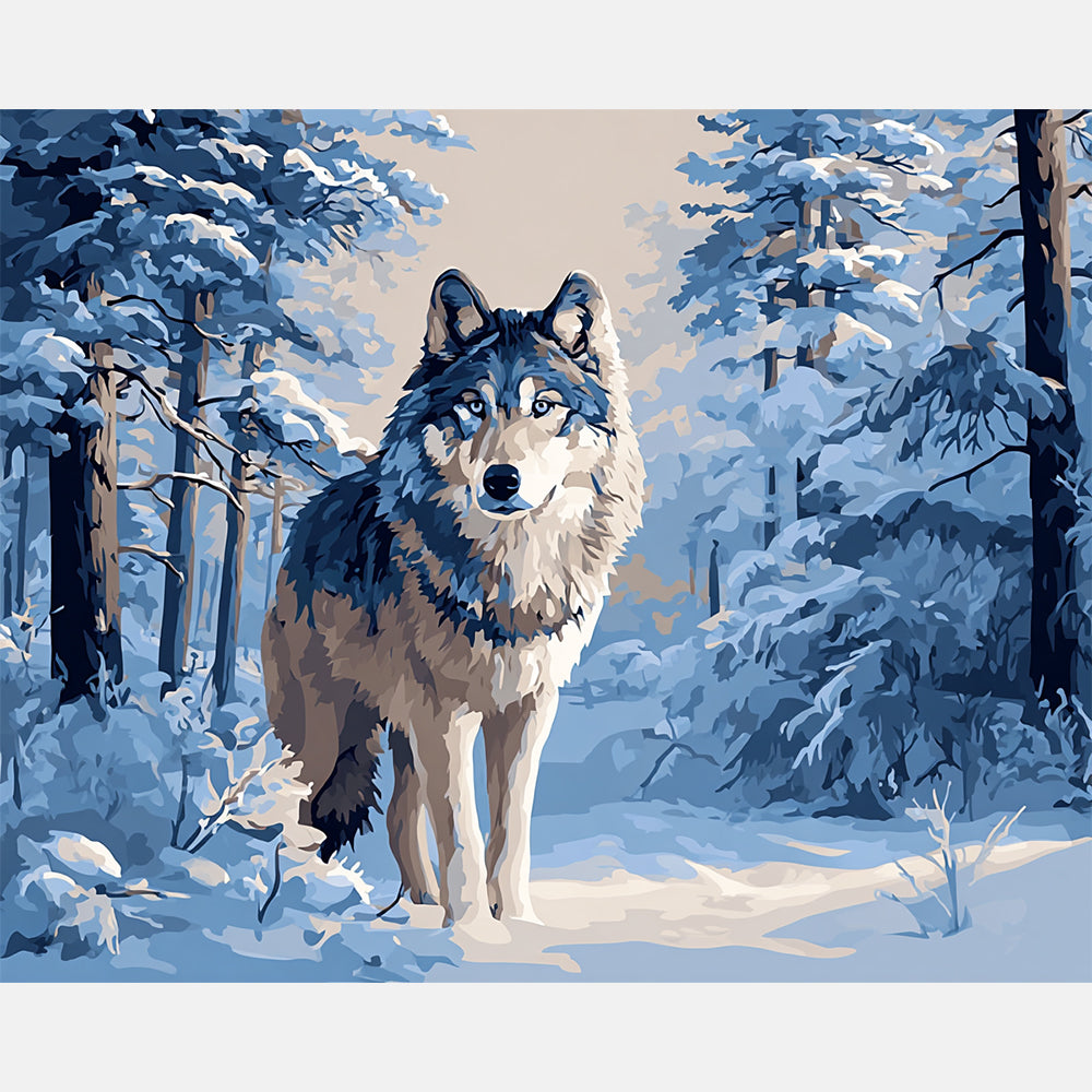 Silent Wolf Paint by Numbers Kit design preview showing the full artwork layout before painting