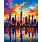 Skyscraper Sunset Paint by Numbers Kit design preview showing the full artwork layout before painting
