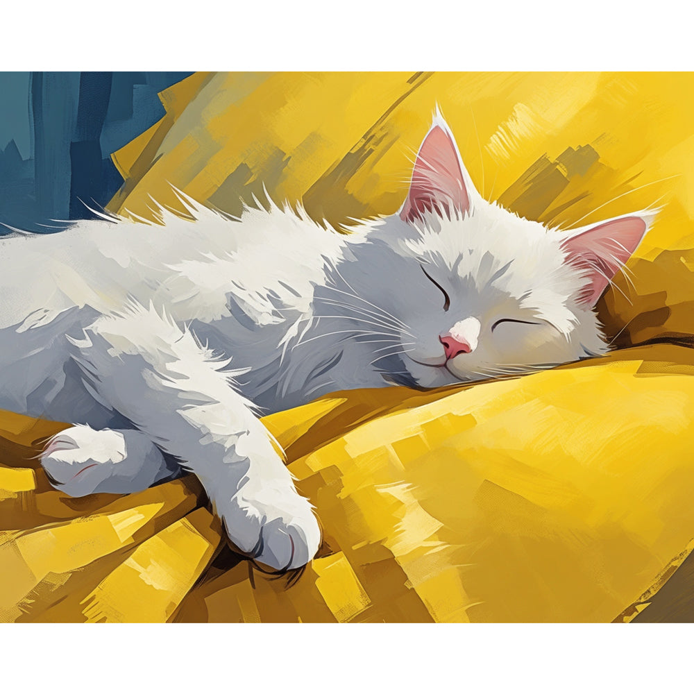 Sleepy Cat Paint by Numbers Kit design preview showing the full artwork layout before painting