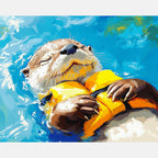 Sleepy Otter Paint by Numbers Kit design preview showing the full artwork layout before painting