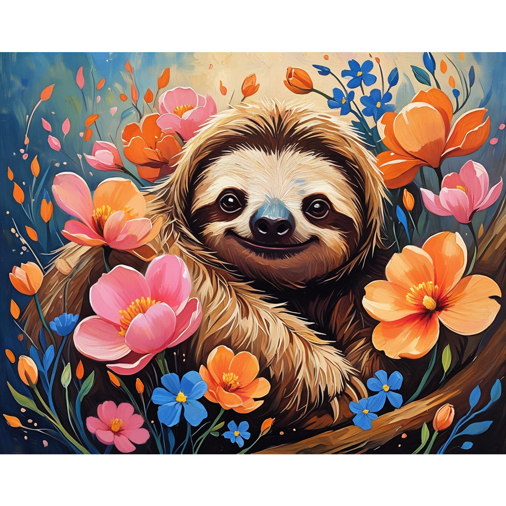 Sloth's Paradise Paint by Numbers Kit design preview showing the full artwork layout before painting