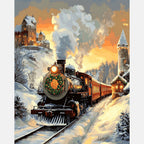Snowbound Train Paint by Numbers Kit design preview showing the full artwork layout before painting