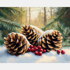 Snowy Pinecones Paint by Numbers Kit design preview showing the full artwork layout before painting