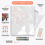Snowy Street Scene Paint by Numbers Kit – includes numbered canvas, paint pots, brushes, and instructions