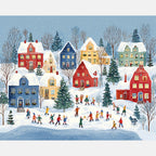 Snowy Village Paint by Numbers Kit design preview showing the full artwork layout before painting