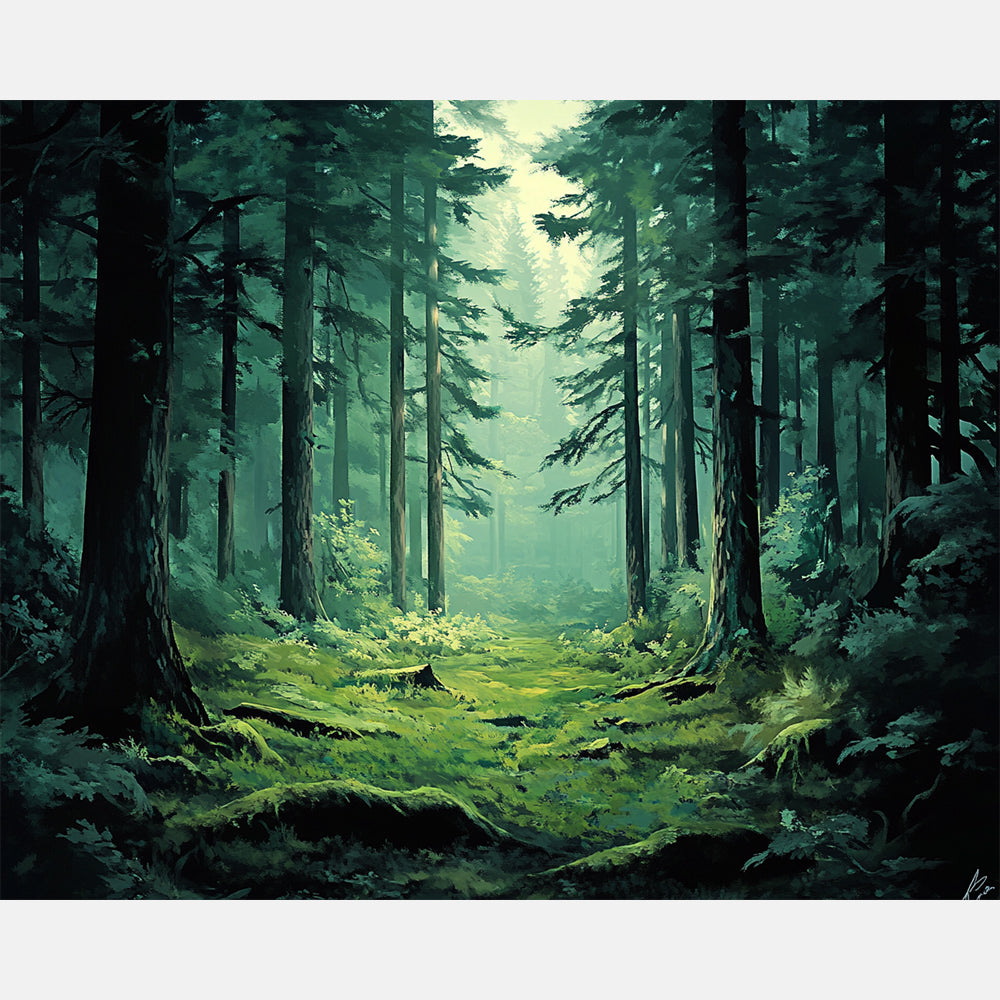 Soft Glimmer Forest Paint by Numbers Kit design preview showing the full artwork layout before painting