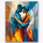 Paint by numbers design of abstract figures, colorful patterns, intertwined silhouettes, vivid color palette